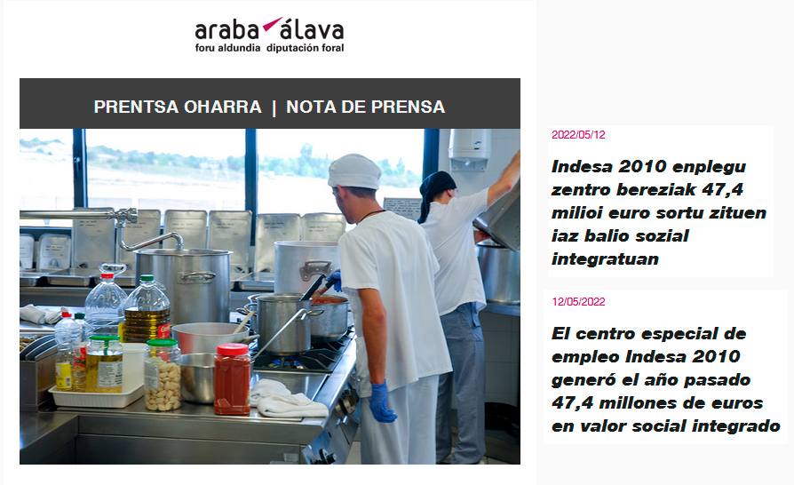 El centro especial de empleo Indesa 2010 generó el año pasado 47,4 millones de euros en valor social integrado
