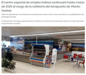 El centro especial de empleo Indesa continuará hasta marzo de 2025 al cargo de la cafetería del Aeropuerto de Vitoria-Gasteiz